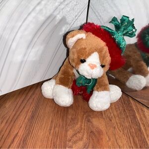 Mainstays Brown and White Plush Cat with Festive Hat